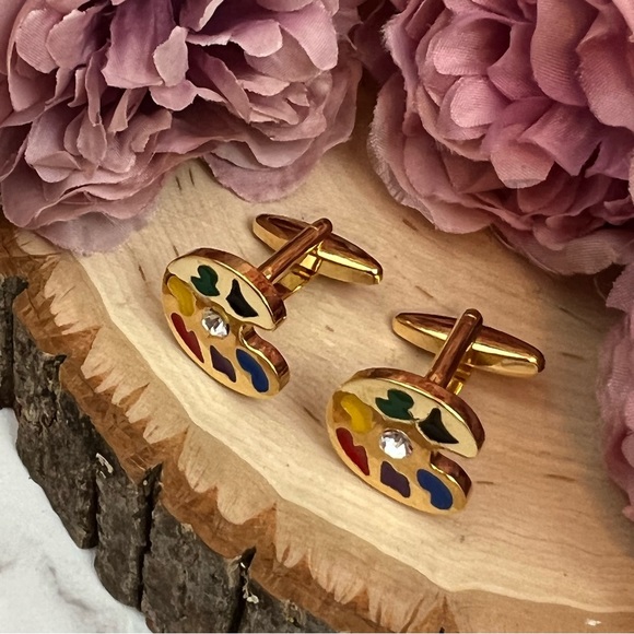 Artists Golden Painters Palette Cufflinks with Crystals - Picture 7 of 16